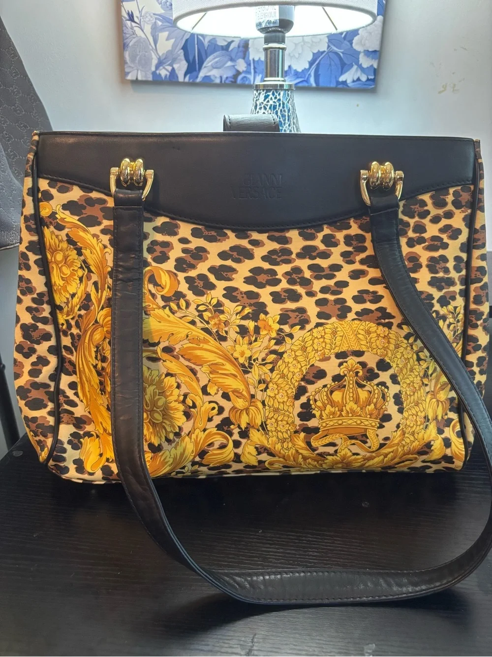 Vintage Gianni Versace 1990s Archival Baroque Leopard Print Coated Canvas Bag